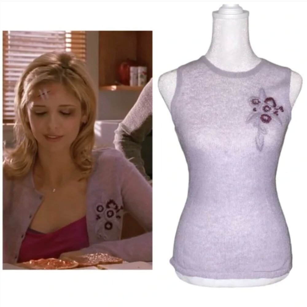 * RARE 90s Vintage Lavender Mohair Embroidered Sweater ASO Buffy The Slayer Alt